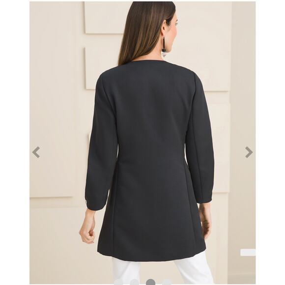 Chico’s black long sleeves, concealed zipper/snap Rose-Print Topper size 0(4-6) - Picture 8 of 15